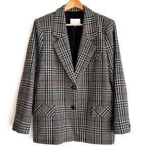 Vintage Yves Venet Houndstooth Plaid Classic Wool Blazer L